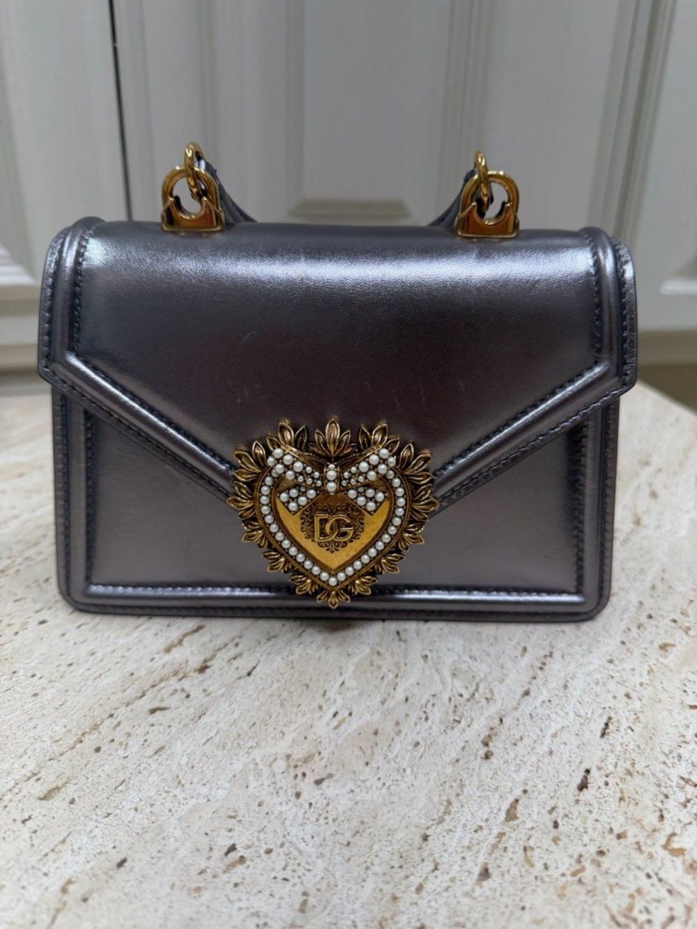Dolce & Gabbana Metallic Gray Devotion top handle Bag